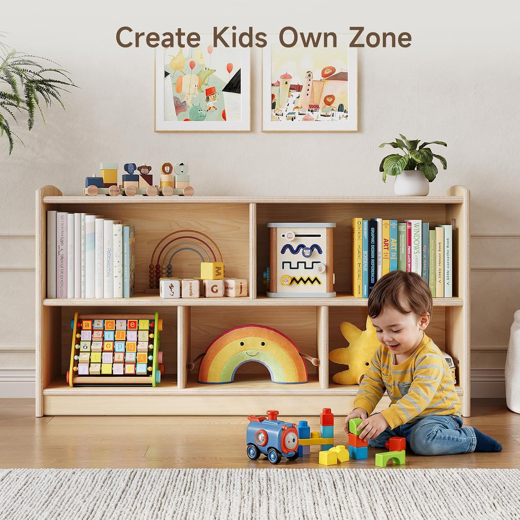 ONBRILL 2-Tier Wood Montessori Cabinet for Kids, Toddler Room Book Shelves Toy Organizers and Storage, Small Book Shelf Storage for Baby Children, Furniture of Classroom, Nursery, Playroom