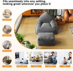 Cloud Large Bean Bag Chair with Ottoman, Corduroy Fabric+35D Memory Foam Big Beanbag Chair for Adults,Lounger Chairs Sofa Boneless Puff Chair for Living Room (Gray)