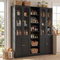 Cyclysio 80" Tall Pantry Cabinet Set of 3, Large Kitchen Storage Cabinet with Arched Glass Doors and Open Shelves, Black Kitchen Pantry with 3.15" Baseboard Cutout for Living Room, Dining Room