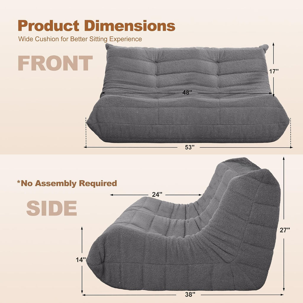 Bean Bag Loveseat Chair Big Sofa Beanbag Chair for Adults Fireside Chair Bean Bag Lounger with Memory Foam Filled for Home,Apartment or Gaming Venue（DGY Teddy）