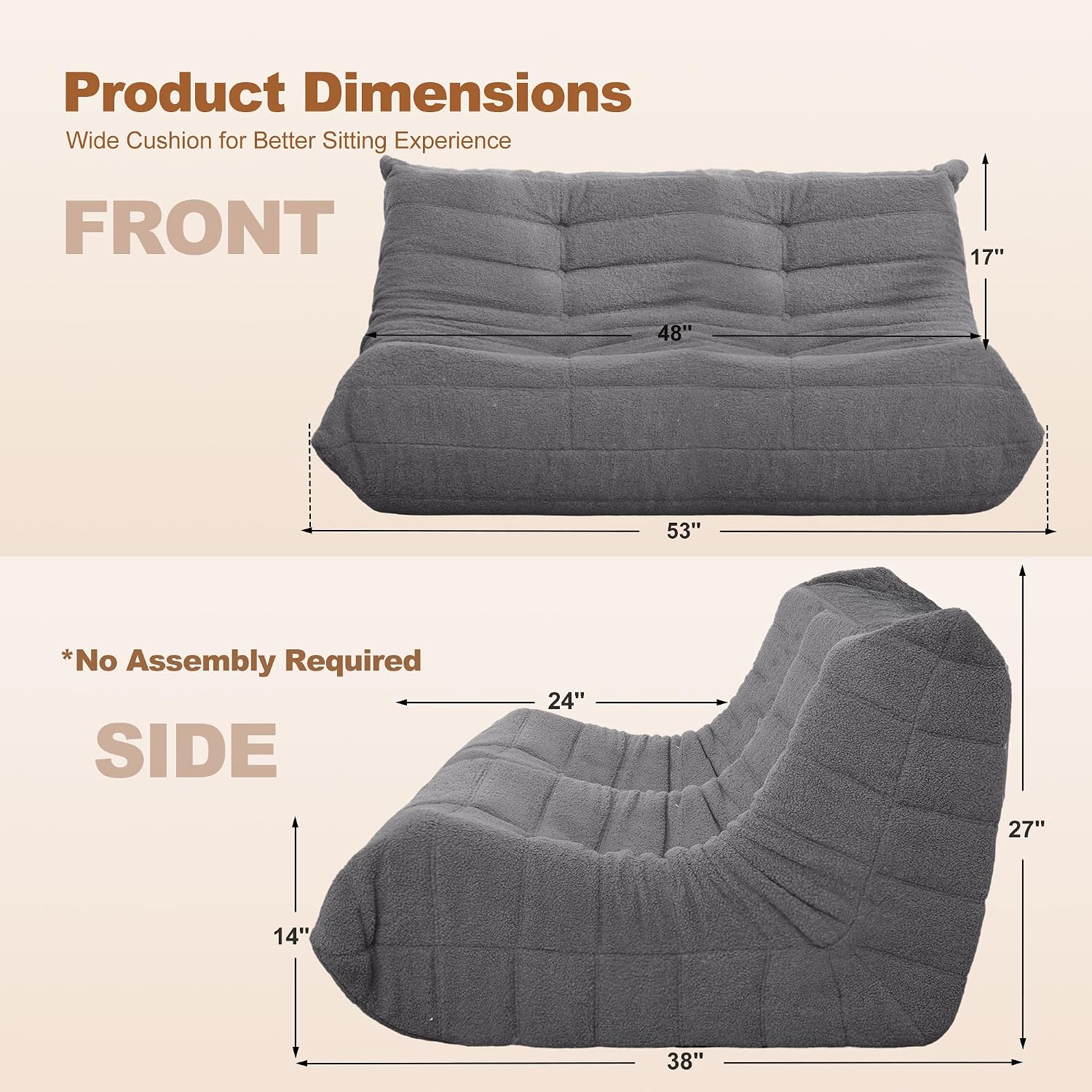 Bean Bag Loveseat Chair Big Sofa Beanbag Chair for Adults Fireside Chair Bean Bag Lounger with Memory Foam Filled for Home,Apartment or Gaming Venue（DGY Teddy）