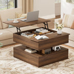 FABATO Lift Top Coffee Table with Storage and Hidden Compartment, Wood Square Coffee Table for Living Room, 31.5'' Small Center Table with Open Display Shelf for Dining Reception Room, Walnut