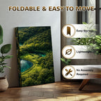 Small 3 Panels Folding Screen Room Divider Winding River Green Forest Vibrant Blue Water Boho Divider for Room Separation Portable Privacy Partition Screen Indoor