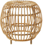 IRONORA Natural Rattan Round Side Table, Hand Woven Hollow Drum End Table, Boho Wicker Accent Table Stool for Patio Porch Living Room Bedroom