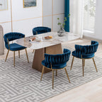 KCC Modern Velvet Dining Chairs Set of 4, Back and Golden Metal Legs, Mid-Century Accent Side Chair for Living Room, Dining Room, Kitchen, Blue
