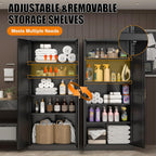 71" Tall Kitchen Storage Cabinet with Gold Handles, Metal Pantry Cabinets with 2 Doors, Food Pantry, Adjustable Shelves, Black Freestanding Pantry Cupboard for Dining, Kitchen, Living Room