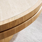 Round End Table Modern Side Table with Sintered Stone Top & Natural Wood Grain, Pedestal Accent Table for Living Room Bedroom Small Spaces, Oak