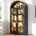 LVSOMT 71” Arched Curio Cabinet with Glass Doors, Display Cabinet with Human Sensor LED Light, 5 Tier China Cabinet with Adjustable Shelf, Tall Bookcase with Storage for Home Black