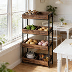 GOWE Stable Wood Storage Organizer,Fruit Vegetable Storage Rack Stand,Wine Rack Stand