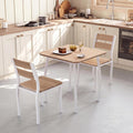Garvee 3 Piece Dining Table Set for 2, Farmhouse Kitchen Table and Chair, Metal Frame Square Dining Room Table Set for Small Space, Apartment, Studio, White & Natural