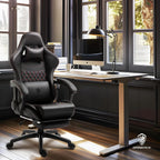 Dowinx Gaming/Office PC Chair with Massage Lumbar Support, Vintage Style PU Leather High Back Adjustable Swivel Task Chair with Footrest (Black and Red)