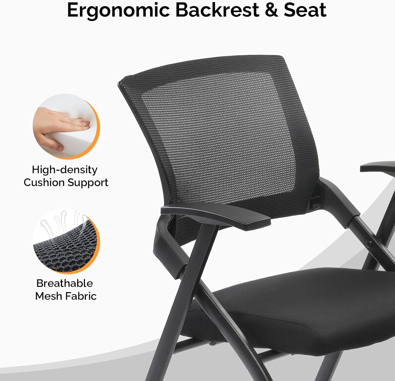Stackable Conference Room Chair with Wheels, Folding Office Chair with Rebound Back & Padded Seat, 350 lb Capacity, Black – Ideal for Training, Guest, Reception & Event Seating