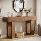 Solid Wood Console Table, 63-Inch Long Farmhouse Entryway Table, Sofa Console Behind Couch, for Foyer, Hallway, Living Room, Dark Brown