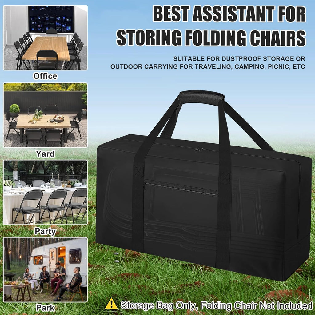 Heavy Duty Folding Chair Storage Bag, [Thick Fabric+Front Pocket] 40.5" x 12.2" x 20",For Metal/Plastic/Wooden Chairs, Large Waterproof Carry Bag with Sturdy Pad Handle,Black, (Only bag)