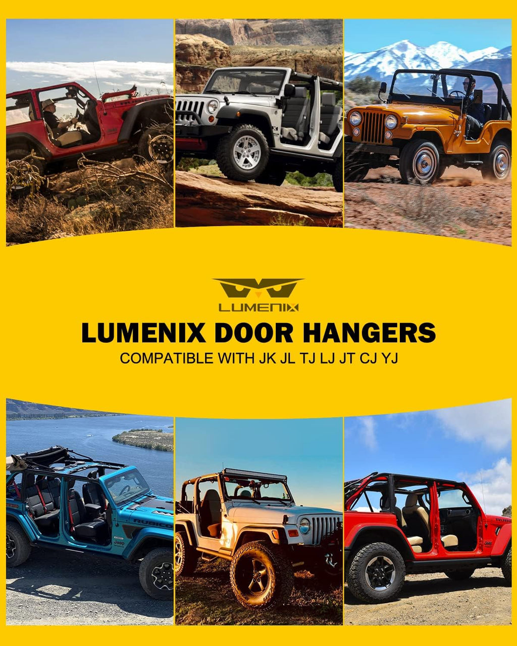 LUMENIX Heavy Duty Door Storage Hangers Bracket, Wall-Mounted Systems Kits Doors Holder Racks Compatible with 1956-2025 Jeep Wrangler CJ YJ TJ JK JKU JL JLU LJ JT (4 PCS, U.S. America Flag Pattern)