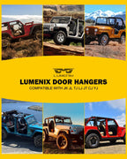 LUMENIX Heavy Duty Door Storage Hangers Bracket, Wall-Mounted Systems Kits Doors Holder Racks Compatible with 1956-2025 Jeep Wrangler CJ YJ TJ JK JKU JL JLU LJ JT (4 PCS, U.S. America Flag Pattern)