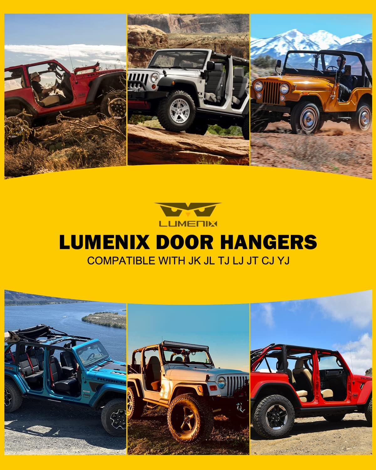 LUMENIX Heavy Duty Door Storage Hangers Bracket, Wall-Mounted Systems Kits Doors Holder Racks Compatible with 1956-2025 Jeep Wrangler CJ YJ TJ JK JKU JL JLU LJ JT (4 PCS, U.S. America Flag Pattern)