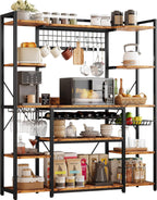 IRONCK Large Bakers Rack with Power Outlet, 62 Inch Wide Microwave Stand, Coffee Bar with Storage, Kitchen Racks and Shelves, Vintage Brown