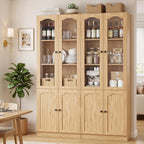 Cyclysio 80" Tall Pantry Cabinet with 8 Doors, Natural Oak Kitchen Pantry Storage Cabinet with Built-in Baseboard Notch & Adjustable Shelves – Kitchen Storage Cabinet for Dining, Living Room, Office