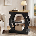 Tribesigns End Table with 3-Tier Storage, Narrow Side Table with Curved Frame, Wooden Nightstand for Living Room, Small Spaces, Bedroom, Rustic Brown & Black