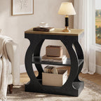 Tribesigns End Table with 3-Tier Storage, Narrow Side Table with Curved Frame, Wooden Nightstand for Living Room, Small Spaces, Bedroom, Rustic Brown & Black