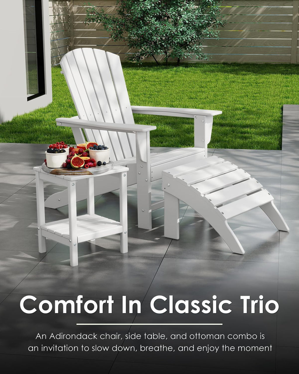 GREENVINES Adirondack Chairs Set of 2 | HDPE Plastic | Oversized Fire Pit Chair | All Weather | Poly Lumber | White | for Outdoor Deck Backyard Patio Garden