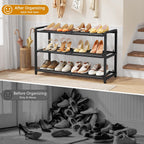 Gewudraw 3 Tier Expandable Shoe Rack, Adjustable Heavy Duty Metal Shoe Organizer for Closet, Shoe Storage for Entryway, Garage, Bedroom, Door Entrance, Black