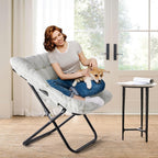 Comfy Saucer Chair, Faux Fur Disc Chair Foldable, Lounge Lazy Chairs for Living Room Bedroom Dorm, Reading Chair for Kids Adults Girls Teens, White