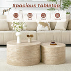 LKTART Round Nesting Coffee Table Set of 2， Modern Small Circle Coffee Table Travertine Side Table End Table Circular Coffee Tables Drum Nested Coffee Tables for Living Room