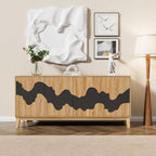 Natural Buffet Cabinet Sideboard with Storage 63'' Distinctive Coffee Bar with Flowing Water Patterns Kitchen Buffet with 4 Doors for Bedroom, Living Room (Natural and Black)