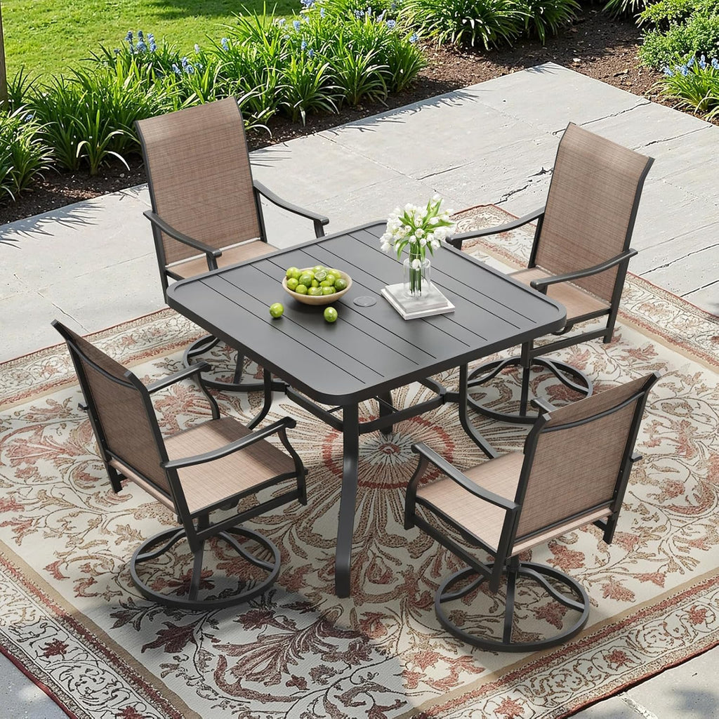 Soohow Patio Dining Table 35"x35", Square Outdoor Dining Table with 1.57" Umbrella Hole, Metal Outdoor Furniture for Patio, Graden, Backyard and Poolside, Weather-Resistant