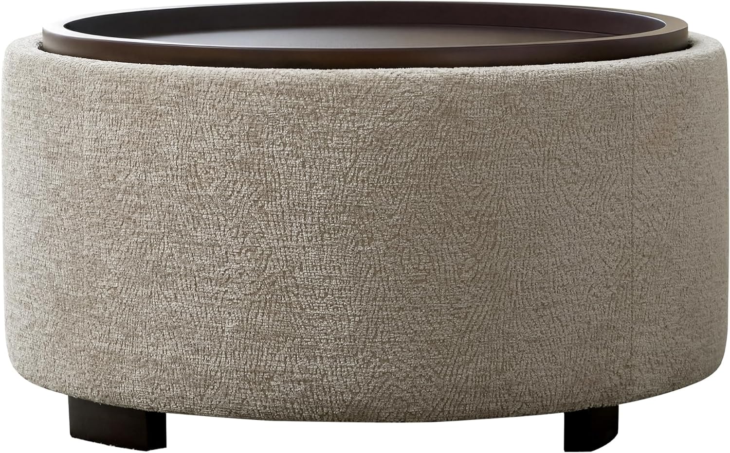 Zihanhome 30 Inch Round Storage Ottoman, Ottoman Coffee Table with Lift Off Lid, Boucle Modern Ottomans with Storage for Living Room, Bedroom, Apartments (Light Brown Striped)