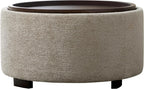Zihanhome 30 Inch Round Storage Ottoman, Ottoman Coffee Table with Lift Off Lid, Boucle Modern Ottomans with Storage for Living Room, Bedroom, Apartments (Light Brown Striped)