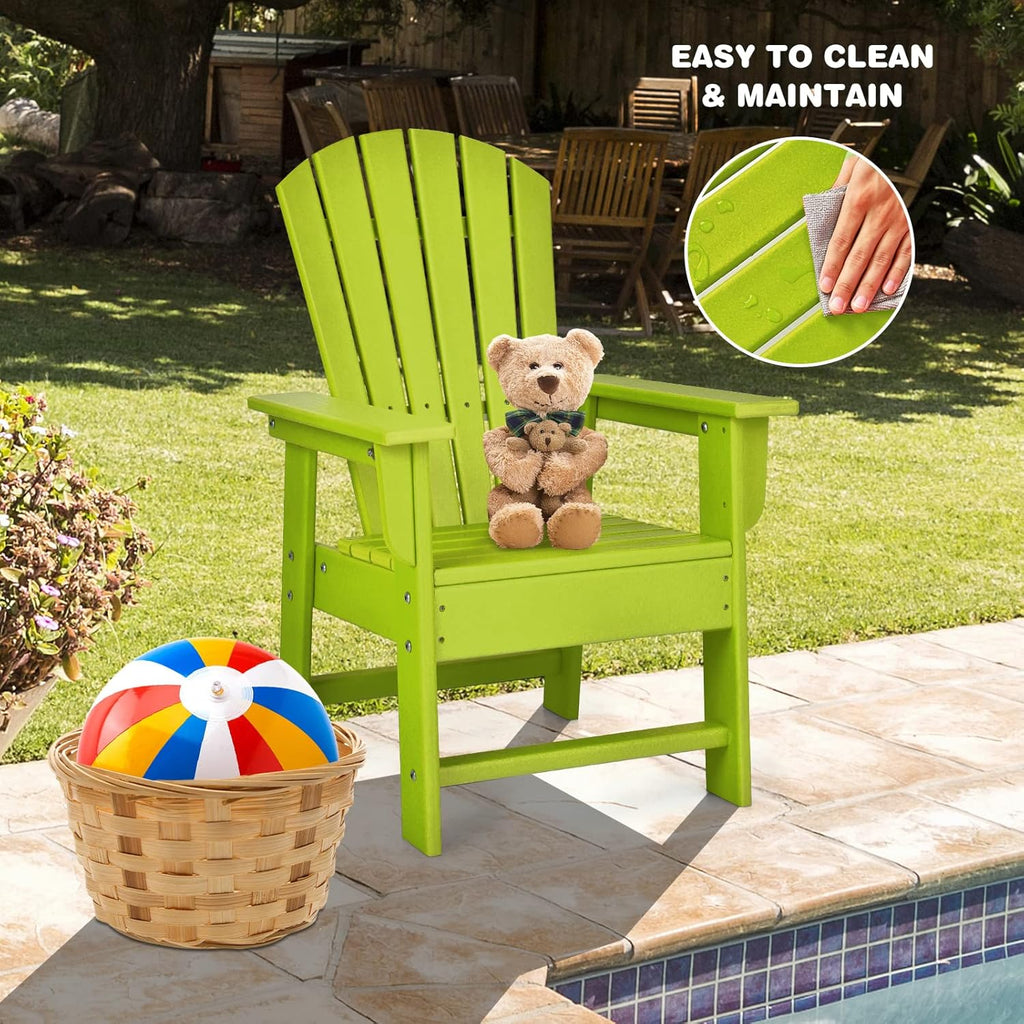 Giantex Adirondack Chair, Kids HDPE Patio Lawn Chair with Ergonomic Backrest for Deck, Porch, Backyard, Poolside, Indoor, Weather Resistance Toddler Outdoor Chair (1, Green)