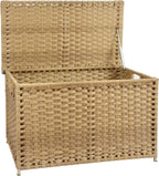 Wicker Storage Trunk, Large Storage Basket with Lid,Rural Natural | Handwoven Wicker Chest with Stay-Open Lid, 30 x 17 x 18 in, 160L（42.3 Gallon）Metal Frame, Easy to Assemble, Supports 200lb