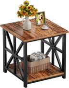 GreenForest End Table with 2-Tier Storage Shelf, 19.7 inch Side Table for Living Room, Modern Nightstand Bedside Table for Bedroom Office, Walnut
