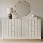 MAISONARIA 6 Drawer Dresser for Bedroom, 55" Wide Modern Chest of Drawers with Gold Metal Handles, Fluted Wood TV Stand for Living Room, Hallway(Beige)