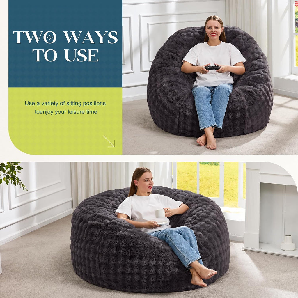 Hobestluk Bean Bag Chairs Beanbag Chair with Filler Adult Bean Bags with Fluffy & Machine Washable Cover, Giant Bean Bag Chairs for Aduts (Dark Grey, 4FT-44" x 44" x 24")