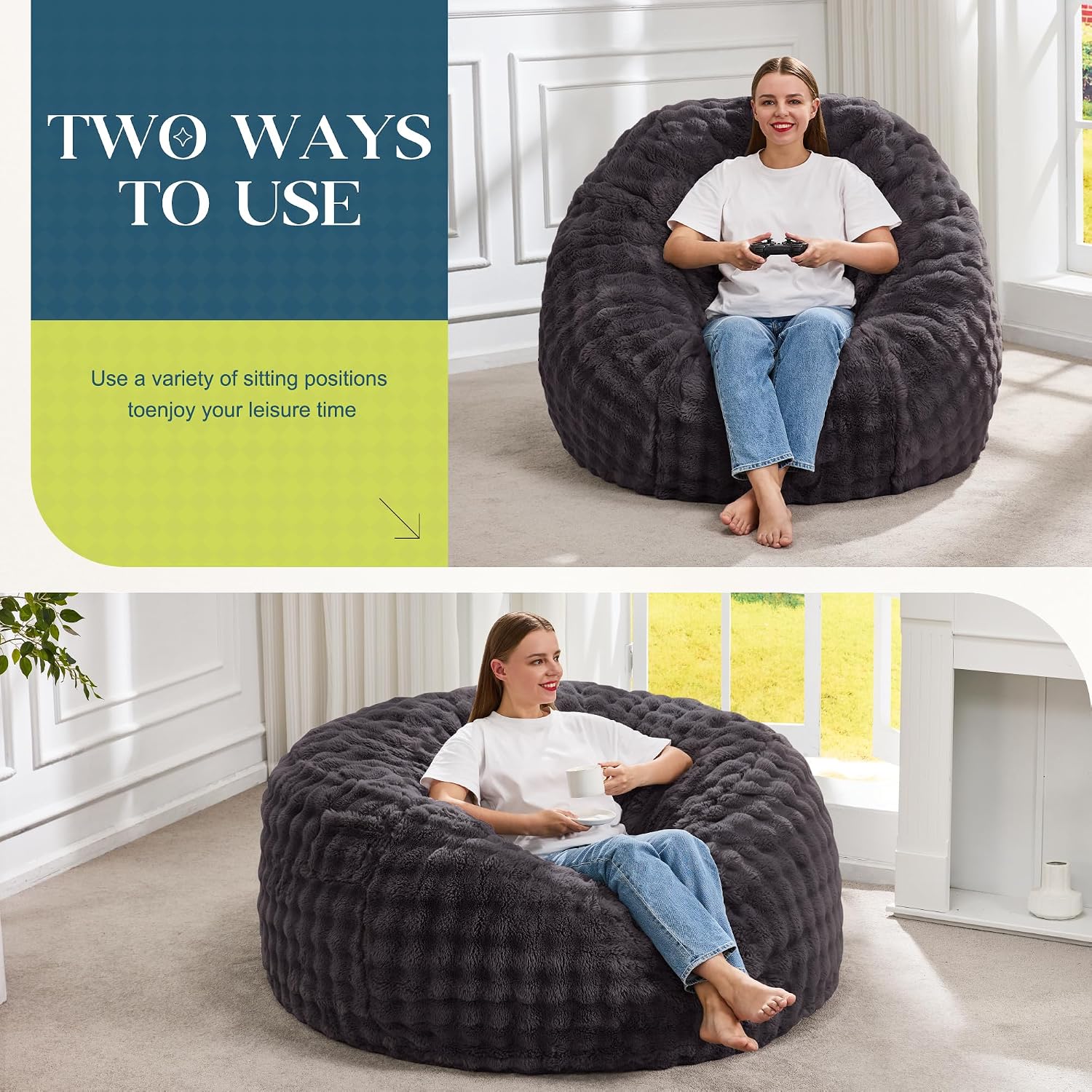 Hobestluk Bean Bag Chairs Beanbag Chair with Filler Adult Bean Bags with Fluffy & Machine Washable Cover, Giant Bean Bag Chairs for Aduts (Dark Grey, 4FT-44" x 44" x 24")