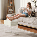 Vanity Stool Chair, Soft Ottoman with Clear Acrylic Legs, Modern Padded Seat Footstool for Entryway, Hallways, Bedrooms and Living Room (White)