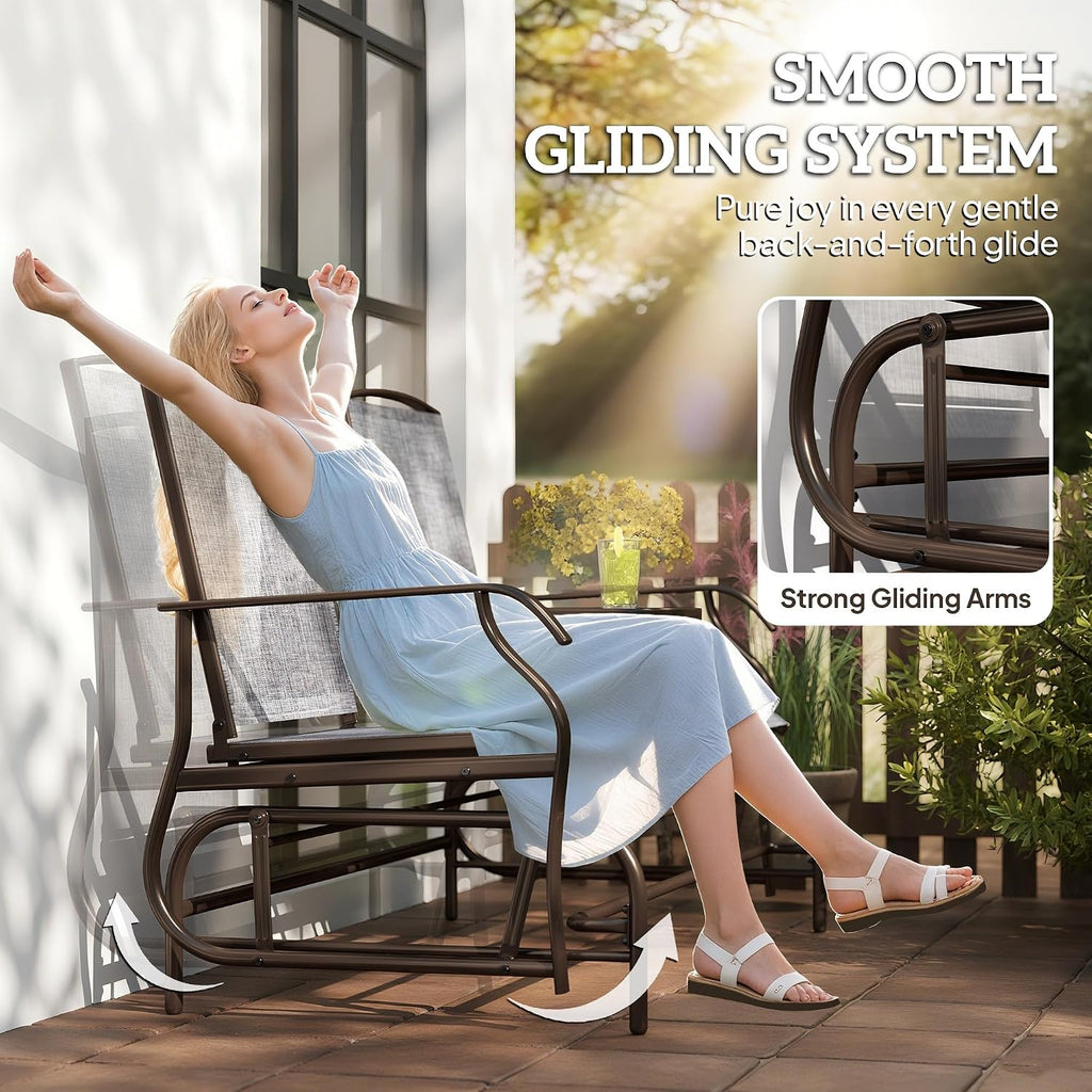 Two-Person Outdoor Glider Bench with Center Table for Garden Patio Use