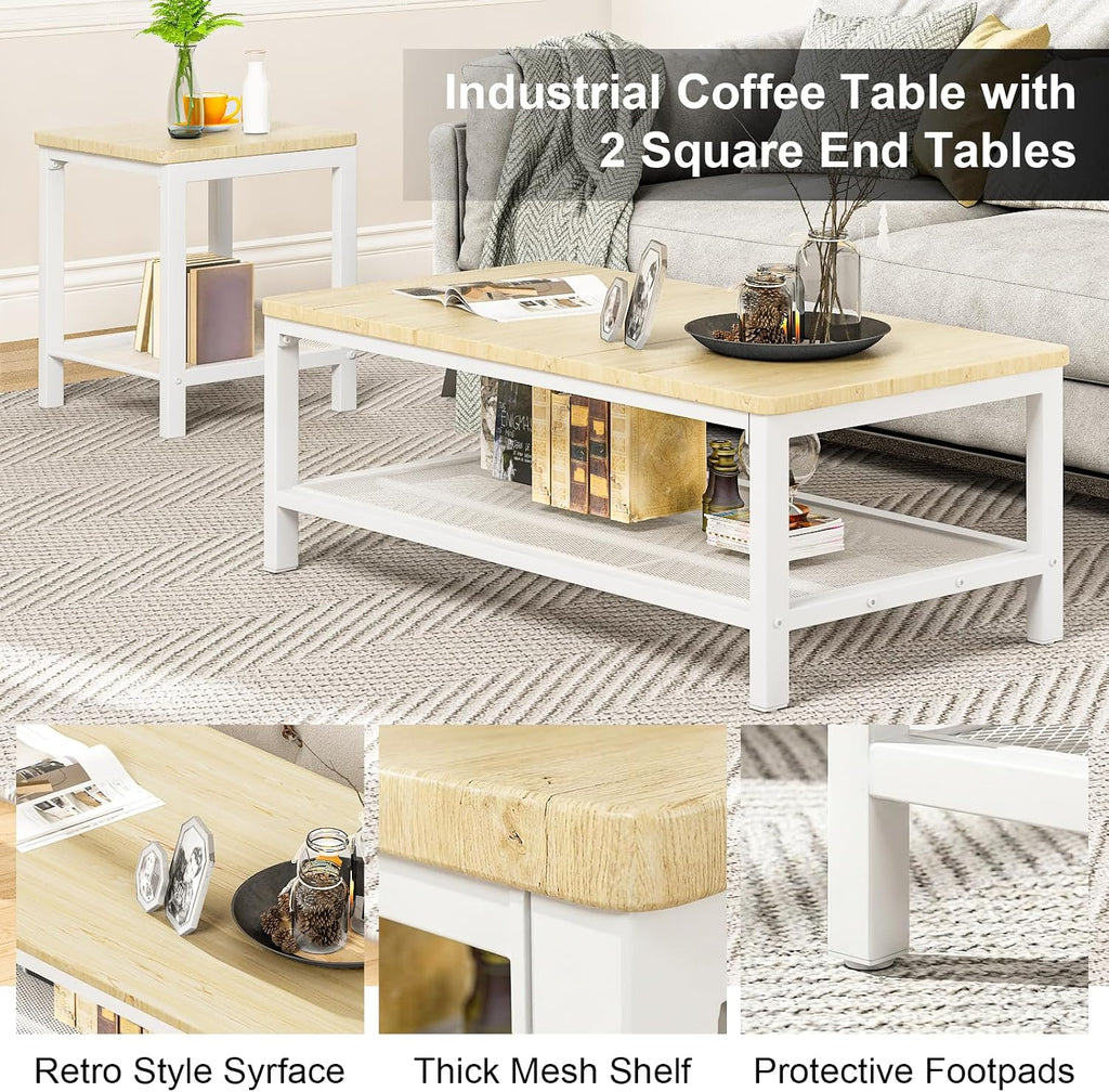 AWQM Coffee Table Coffee Table and end Table Sets Living Room Table | For Living Room, Small Apartment, Home Office, Sofa Storage Side Table & Bedroom Use (Oak)