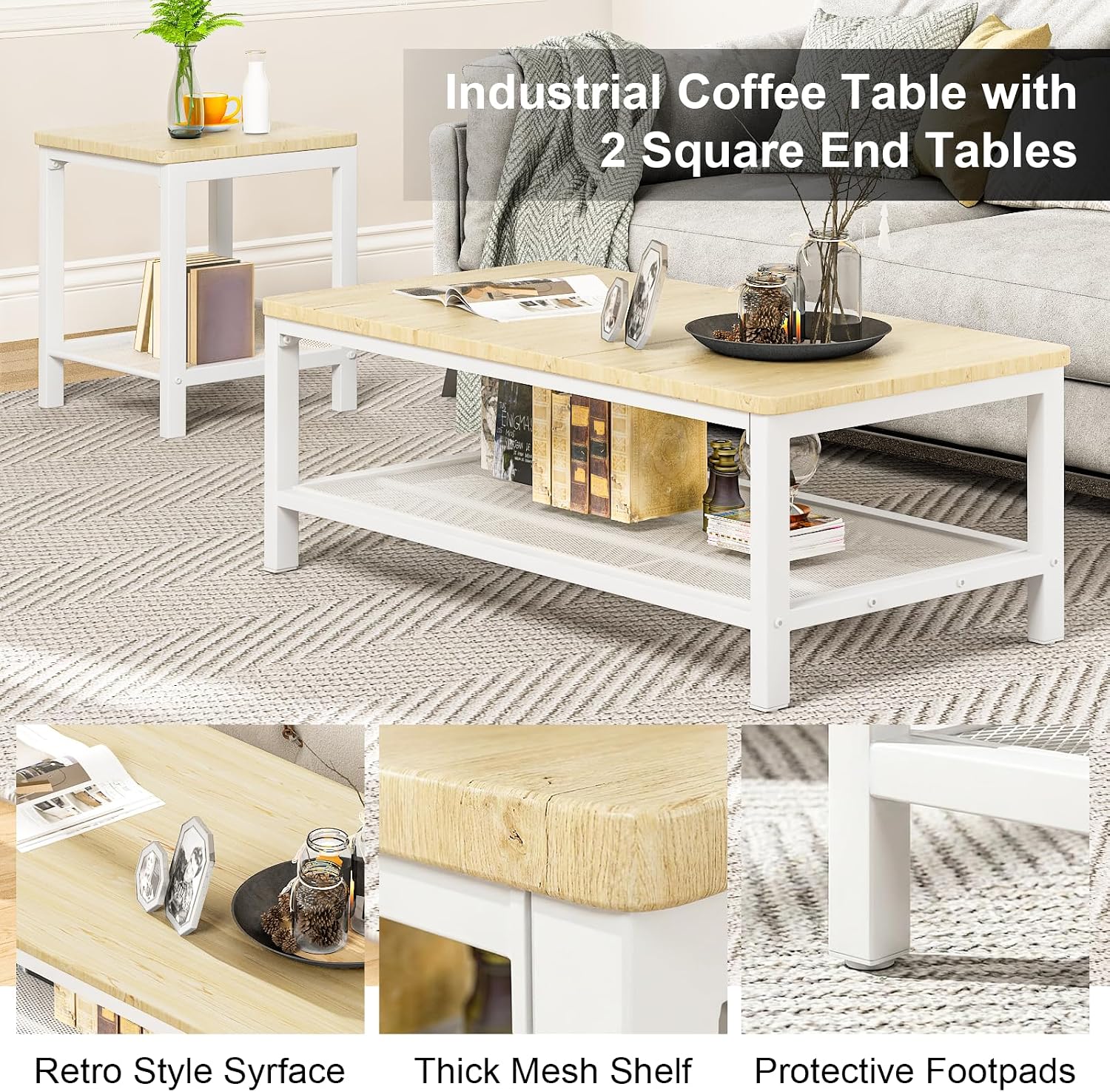 AWQM Coffee Table Coffee Table and end Table Sets Living Room Table | For Living Room, Small Apartment, Home Office, Sofa Storage Side Table & Bedroom Use (Oak)