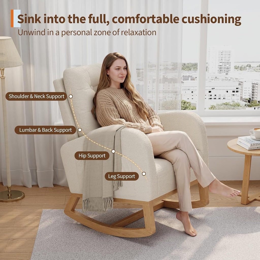 GAOMON Modern Rocking Chair for Living Room-Beige | Comfortable Recliner Rocker with Side Pocket, Soft Linen Upholstered Glider Chair for Bedroom, Nursery, Lounge