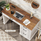Halitaa Farmhouse 47" Executive Desk, Computer Desk with Drawers and File Drawer, Workstation Computer Desk with Charging Station for Home Office,Study.Unique White