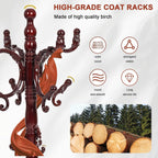 Wooden Coat rack freestanding, Coat racks stand with 14 Hook, Heavy duty coat tree standing 3 Adjustable Heights for Bedroom, Entryway, Hallway, Office,Stury Base (Redwood)