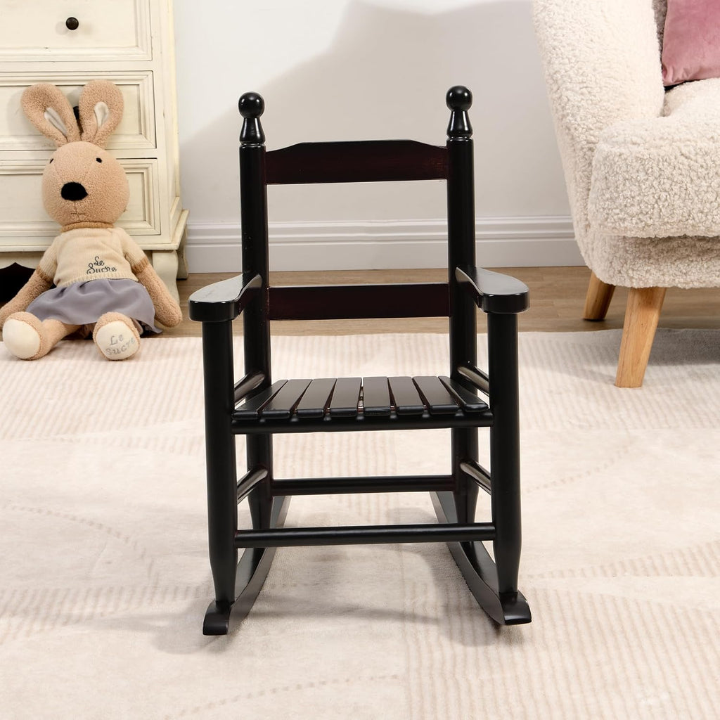 Kids Rocking Chair: Solid Hardwood Toddler Rocker with Slatted Back - Indoor Childrens Room Seating for 3-5 Year Olds