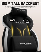 GTPLAYER Gaming Chairs for Adult - Ergonomic Big & Tall Gaming Seat with Footrest & Lumbar Support, Comfortable Office Chair 90-155° Reclining - Heavy Duty Wide Computer Seat, New Black