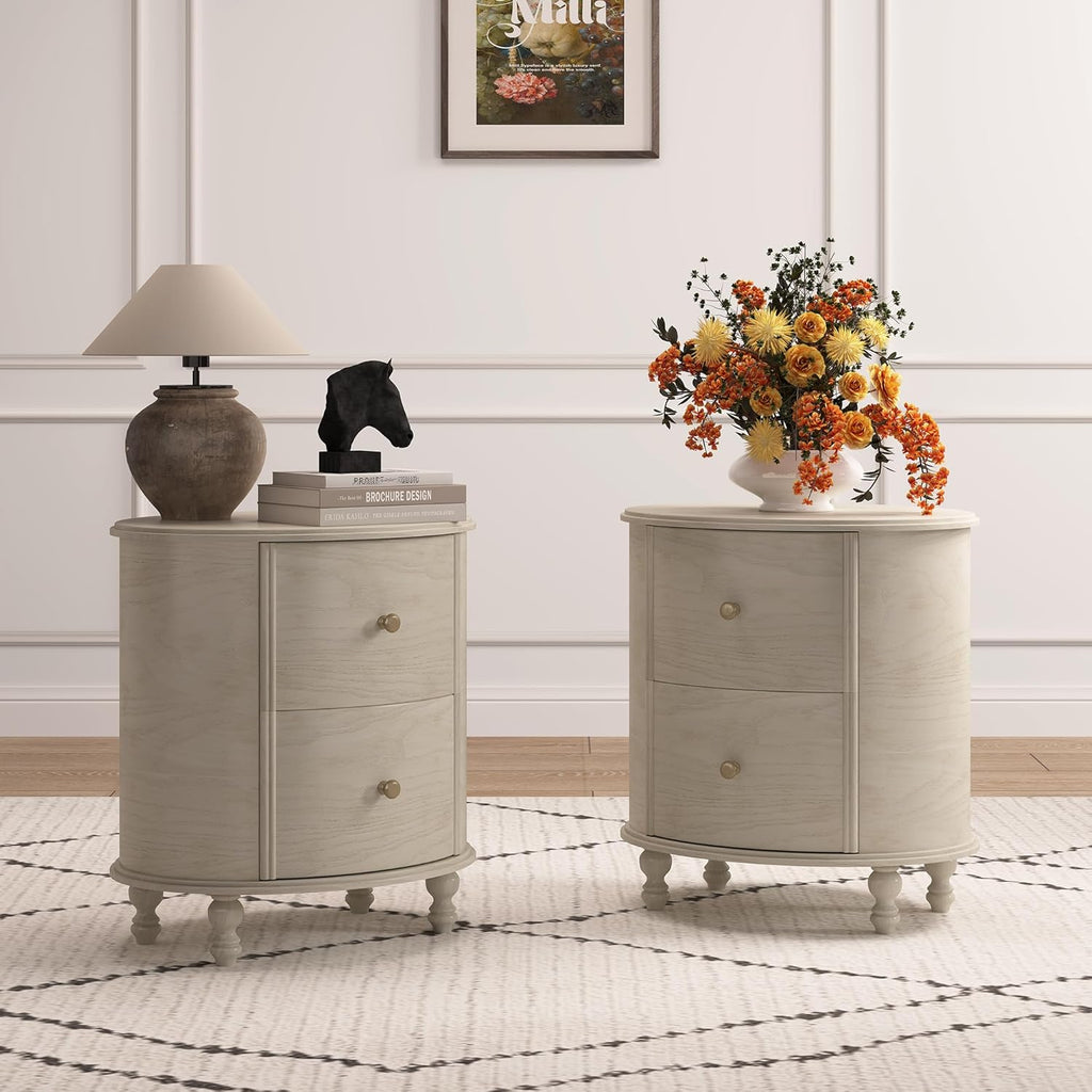 Chogori Solid Wood Plywood End Table Set of 2, Elegant Pine Side Tables with 2 Drawers, Compact & Versatile Nightstand for Living Room, Bedroom, or Small Spaces Easy Assembly & Timeless Design