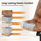 Armless Office Chair, Mid Back Modern Desk Chair with Rubber Wheels, 360 Swivel PU Leather Office Chair No Arms, Adjustable Height Small Computer Chair, Armless Desk Chair for Office, Brown